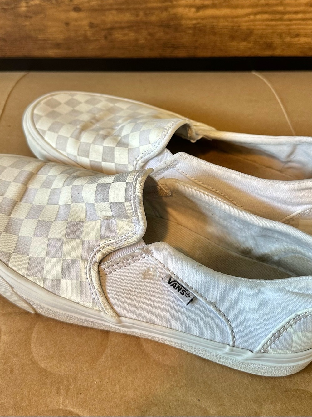 VANS Classic Slip-On Low Top Checkerboard Canvas Sneakers White/Gray Women’s - Picture 3 of 6